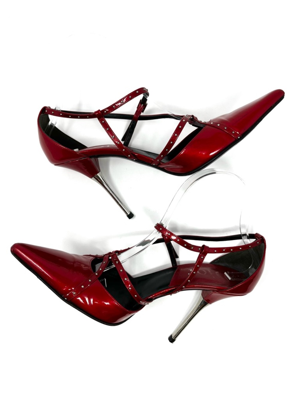 Vintage Christian Dior Galliano Y2K Red Patent Silver Bondage High Heels 39 9 - Picture 5 of 11